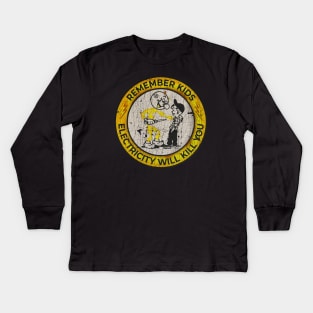 VINTAGE -  Yellow Electricity Will Kill You Kids Kids Long Sleeve T-Shirt